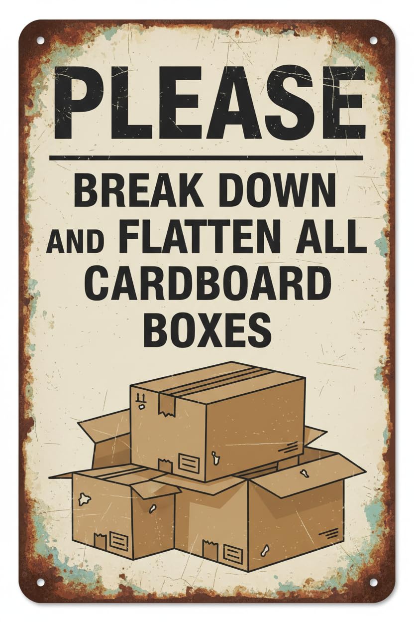 Wall Decor Please Break Down And Flatten All Cardboard Boxes Decal 8x12Inch Vintage Signs Aluminum Plates Printed