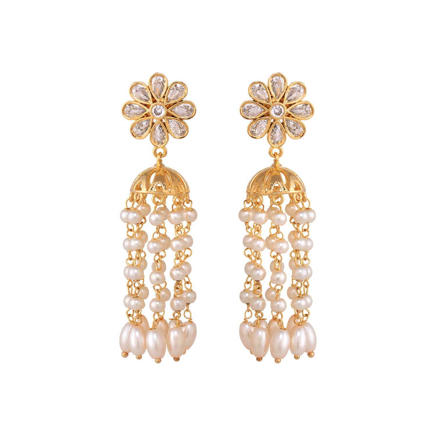 Saraf RS Jewellery-Rhodium Polki Pearl Beaded Light Weight Jhumki Earrings (B09PLM3WD4) Amazon Price History, Amazon Price Tracker