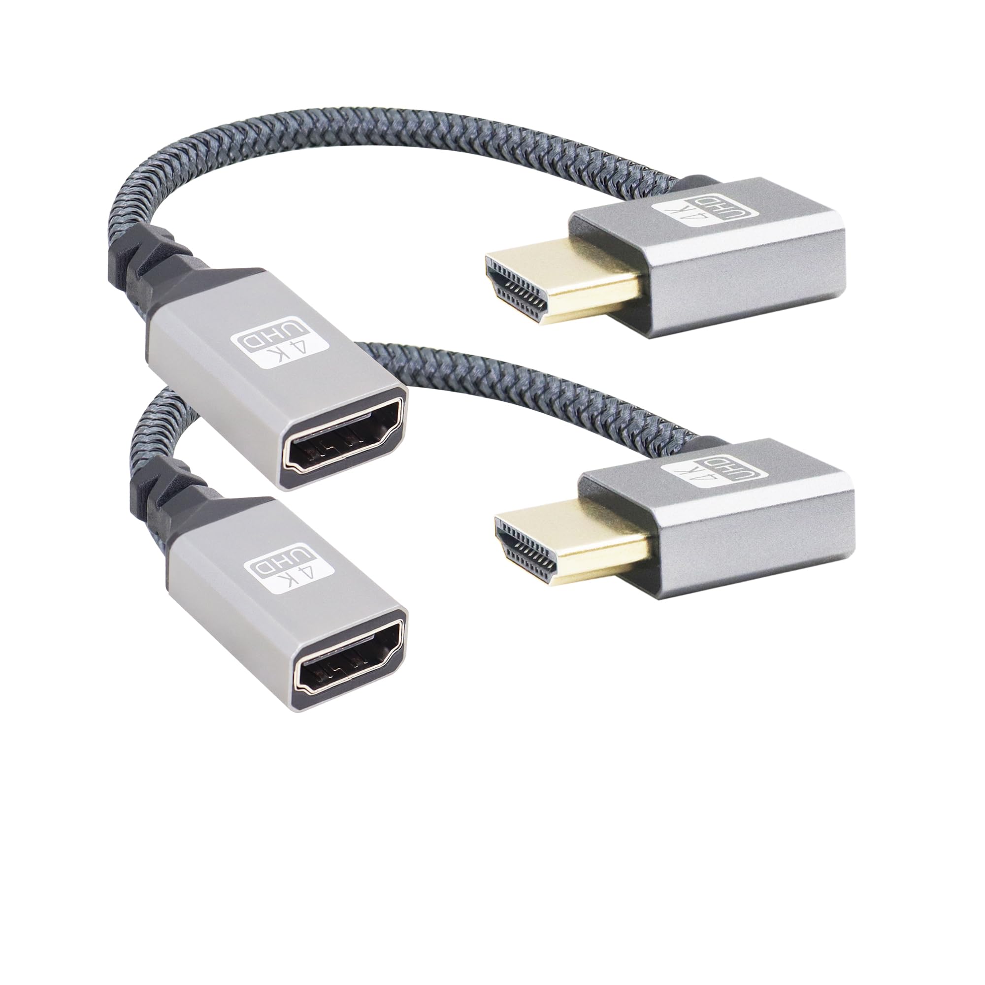 RIIEYOCA 90 Degree Right Angle UHD 4K HDTV Female to HDTV Male Braided Cable 0.59ft,18Gbps hdtv2.0 Braided Cable, Supports 4K@60Hz,1080p,ARC,3D,for