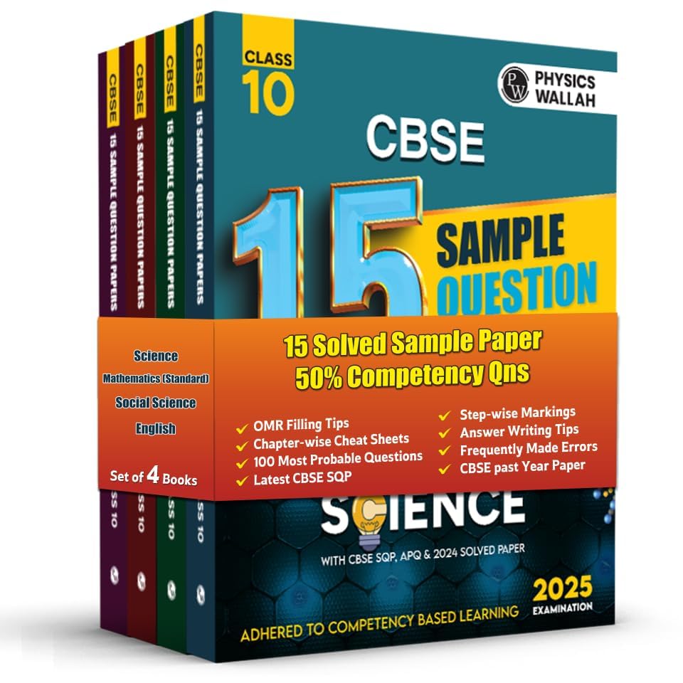 PW CBSE | Class 10 | 15 New Pattern Sample Paper Science, Maths (Std), English & Social Science Combo Set of 4 Books for 2025 Board Exam | 50% Competency Based Questions