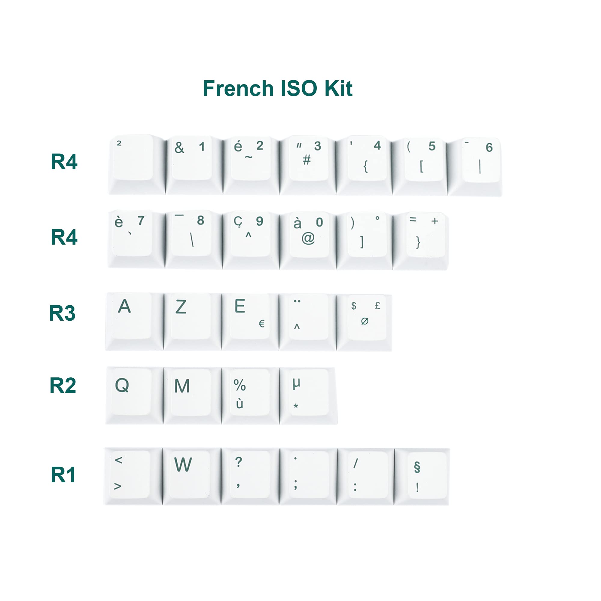 YMDK Set di copritasti sottotitoli in PBT spesso con profilo ciliegia per tastiera QWERTZ AZERTY MX (tasti ISO francesi)