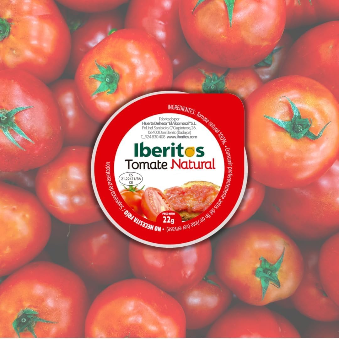 PACK 2 - Iberitos Tomate Natural Monodosis – Tomate Rallado Sin Conservantes ni Colorantes – Ideal para Desayunos y Meriendas – Pack 18 x 22 g