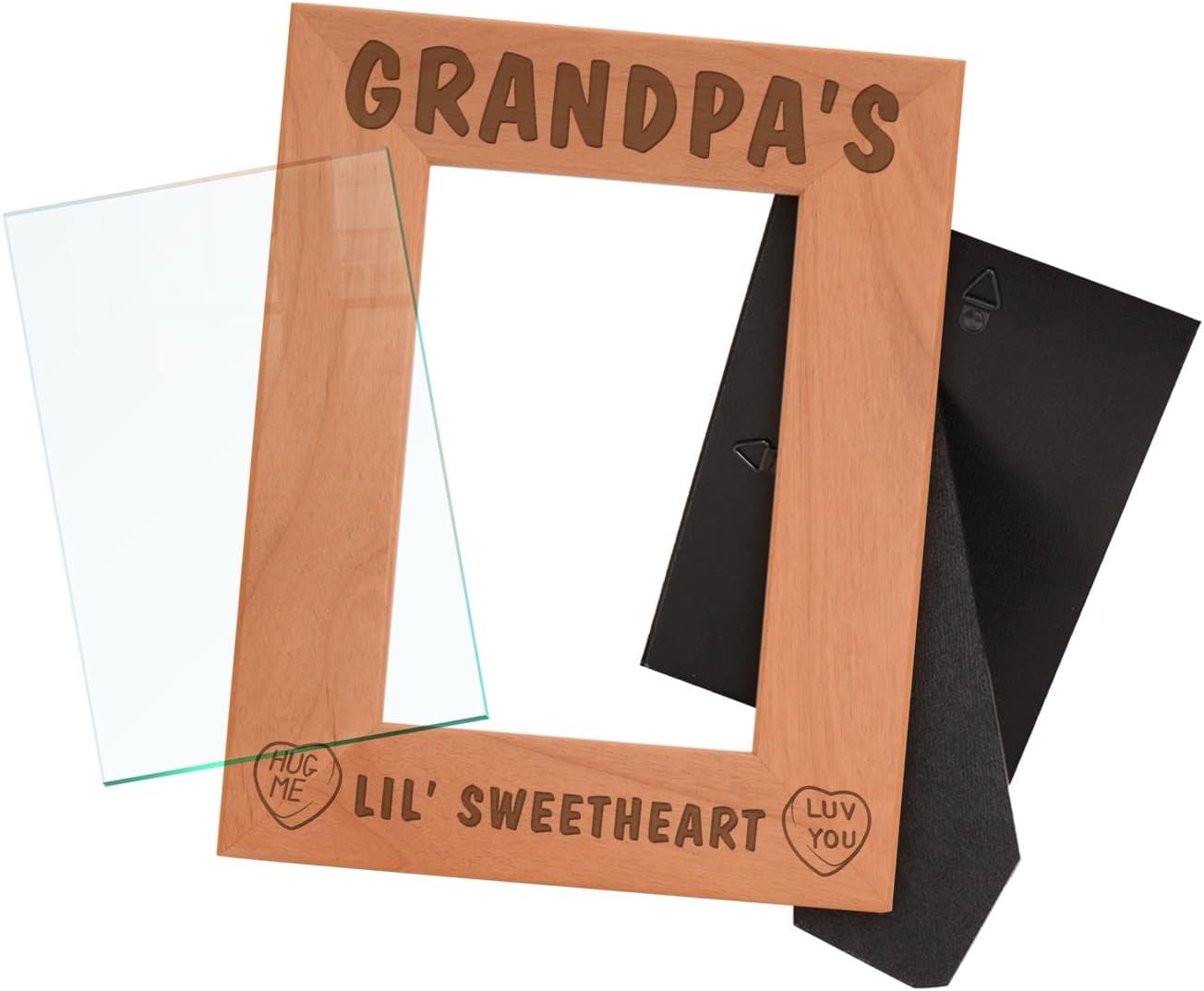 Personalized Gifts Grandpa's Lil Sweetheart Baby Granddaughter Natural Wood Engraved 4x6 Portrait Picture Frame Wood