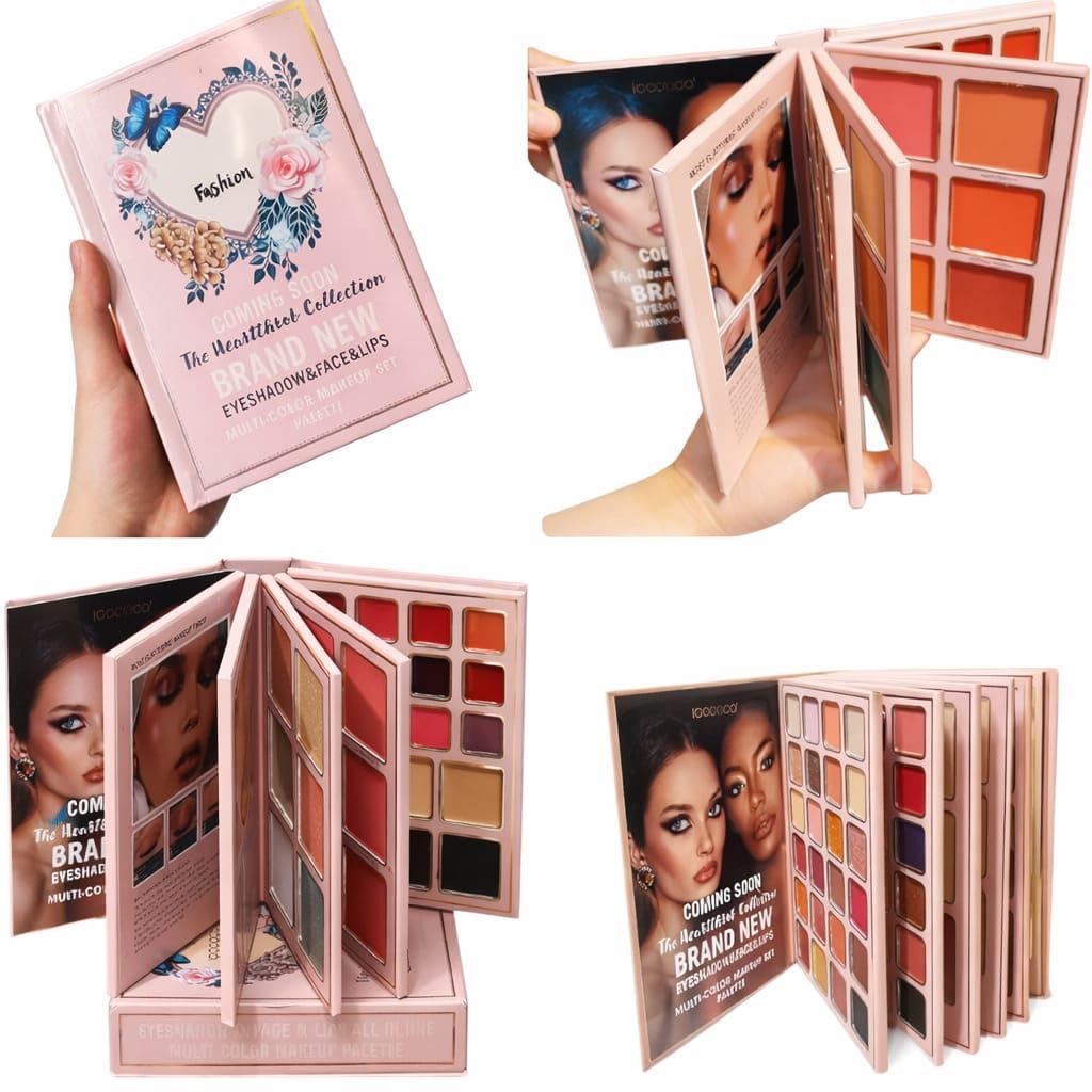 5-in-1 All-in-One Makeup Palette Book – Blush, Highlighter, Lip Color, Eyeshadow, Concealer & Brow Powder Kit, Complete Face Makeup Set for Women & Girls-image-34
