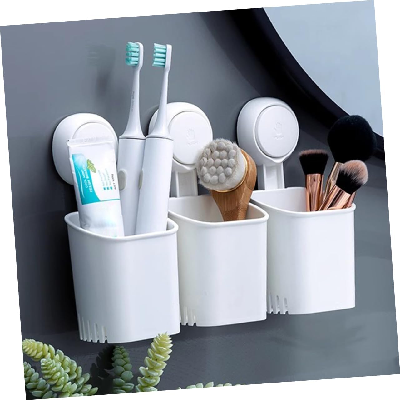 5pcs Wall Toothbrush Holders Suction Cup Abs Punch- Toothbrush Mount Bathroom Organizer