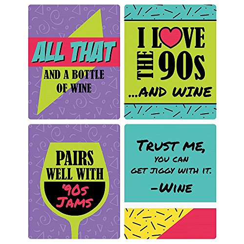 90'S Throwback - 1990S Wine Party Decorations For Women And Men - Bottle Label Stickers - Set Of 4 #TOP5