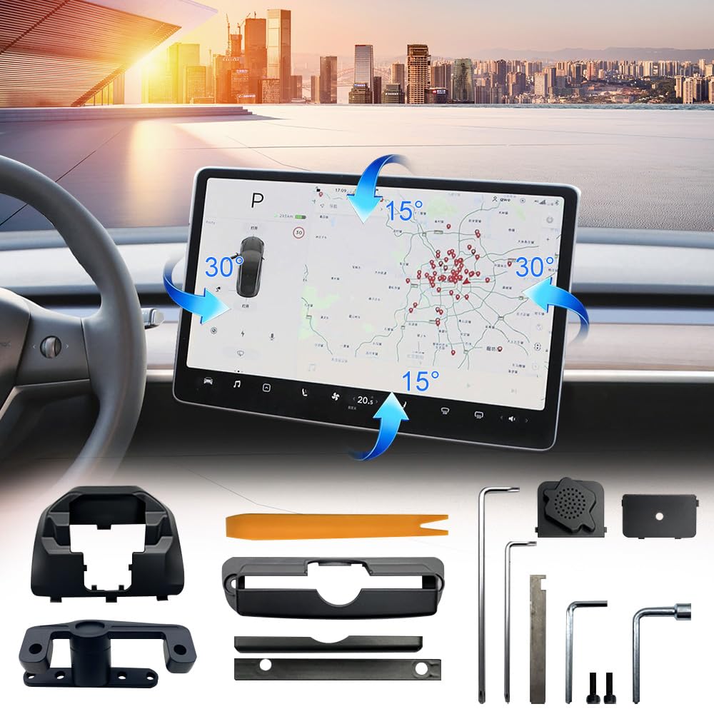 Screen Swivel Mount for Tesla Model 3 2017-2023 and Tesla Model Y 2020-2023 Premium Aluminum Alloy Tesla Rotating Bracket 30°Left/Right 15° up/Down Flexible Mobility in Four Directions Accessories