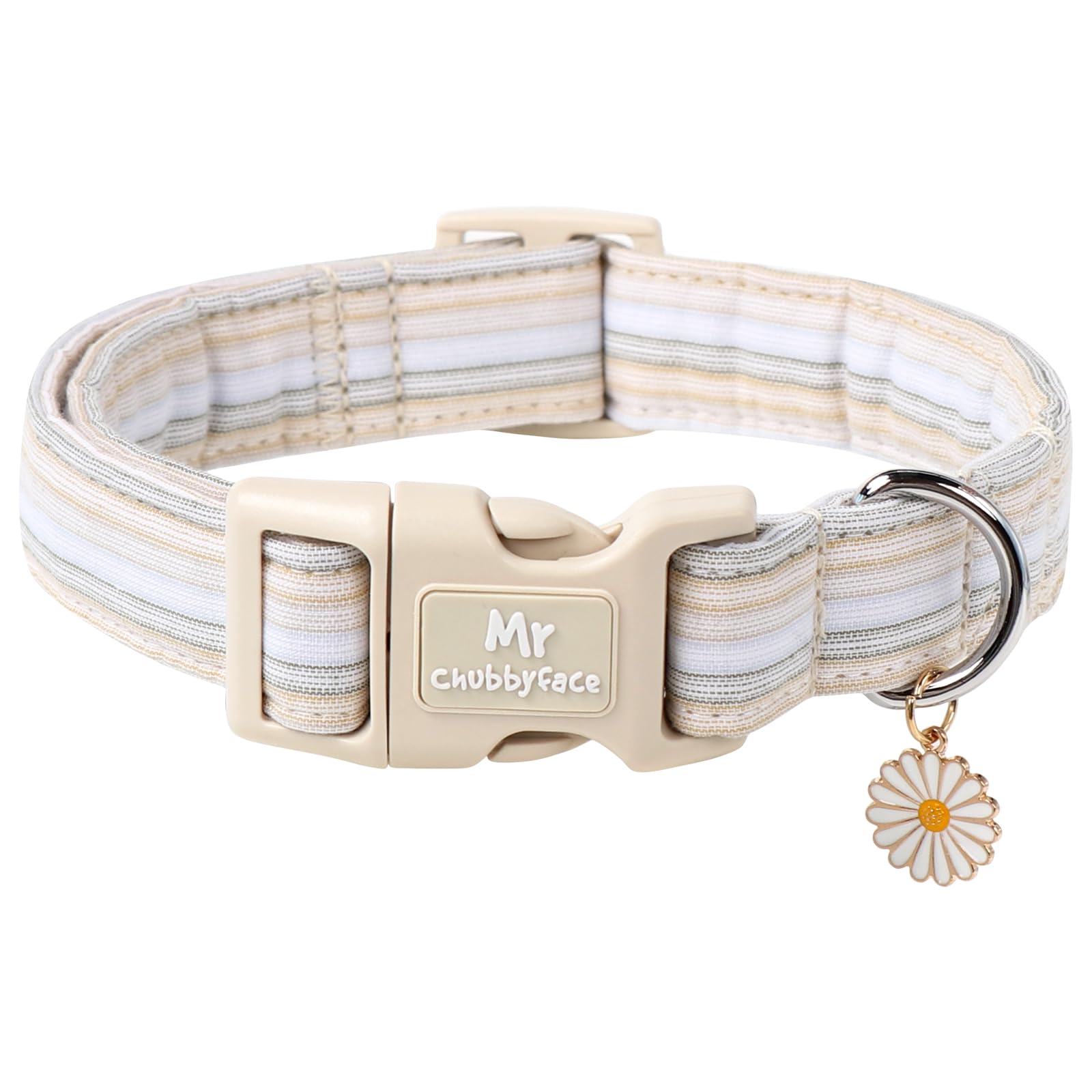 MR.CHUBBYFACE Cotton Dog Collar, Cute Brown Summer Puppy Collar with Plastic Buckle, Adjustable Soft Natural Fabric Pet Collar for Small Medium Large