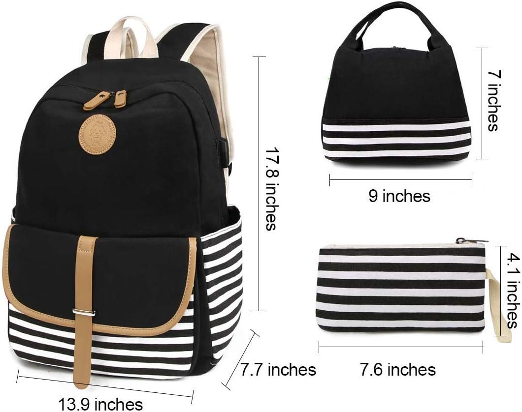 Chеареѕt 🛒 School Backpack for Women Teen Girls with USB Charging Port College Bookbag with Lunch Bag and Pencil Case -Black Bеѕt Dеаl 🛒 School Backpack for Women Teen Girls with USB Charging Port College Bookbag with Lunch Bag and Pencil Case -Black