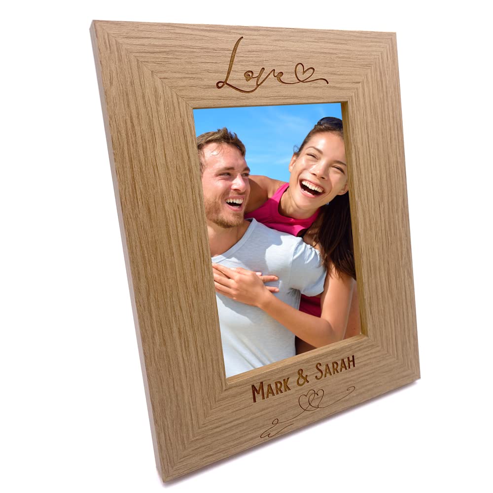 Ukgiftstoreonline Brown Personalised Love Photo Frame Gift With Heart Portrait Engraved Wooden (5 X 7 Inch)