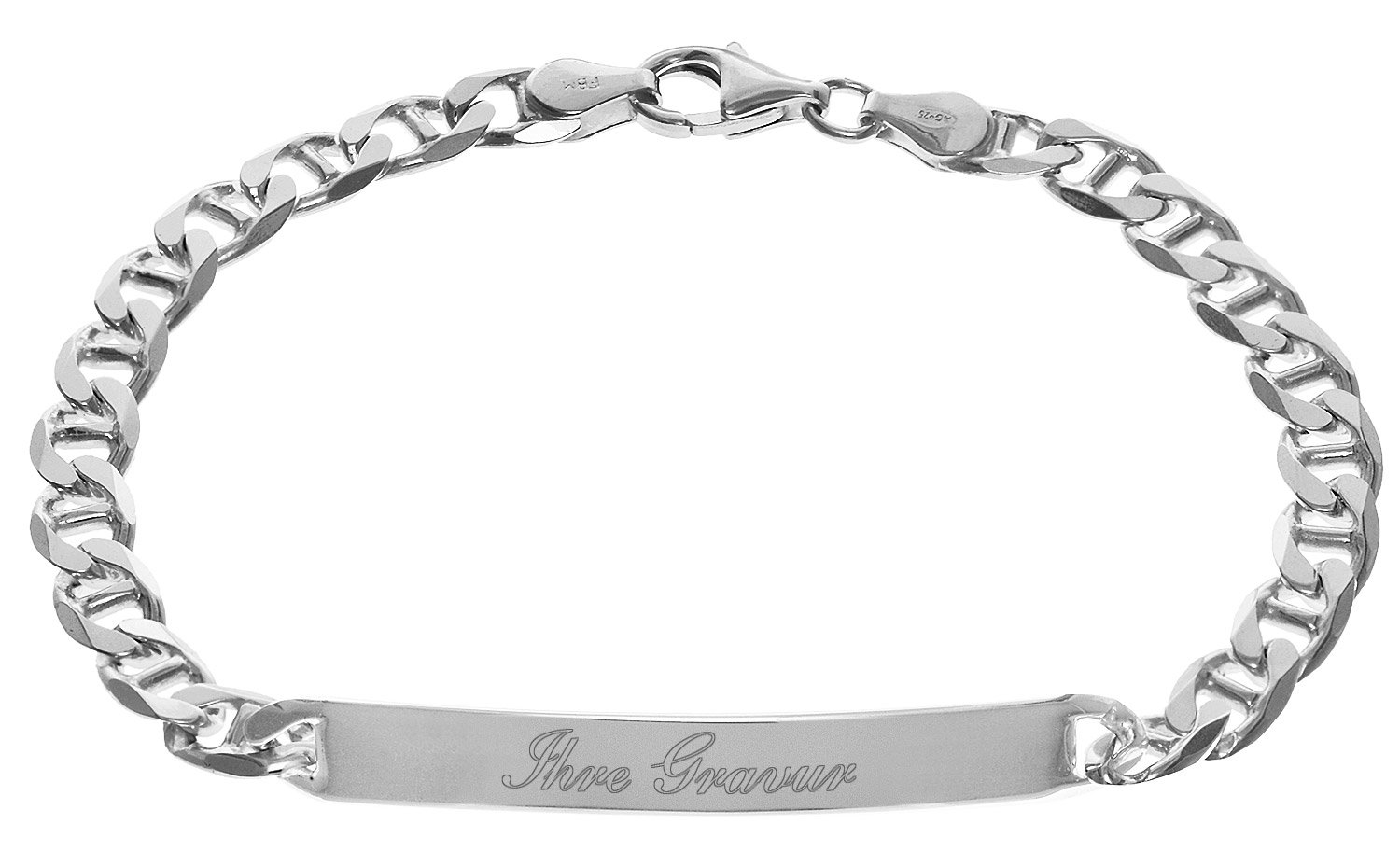 trendor Gravur-Armband für Herren 925 Silber Panzersteg Kette 21 cm 35675