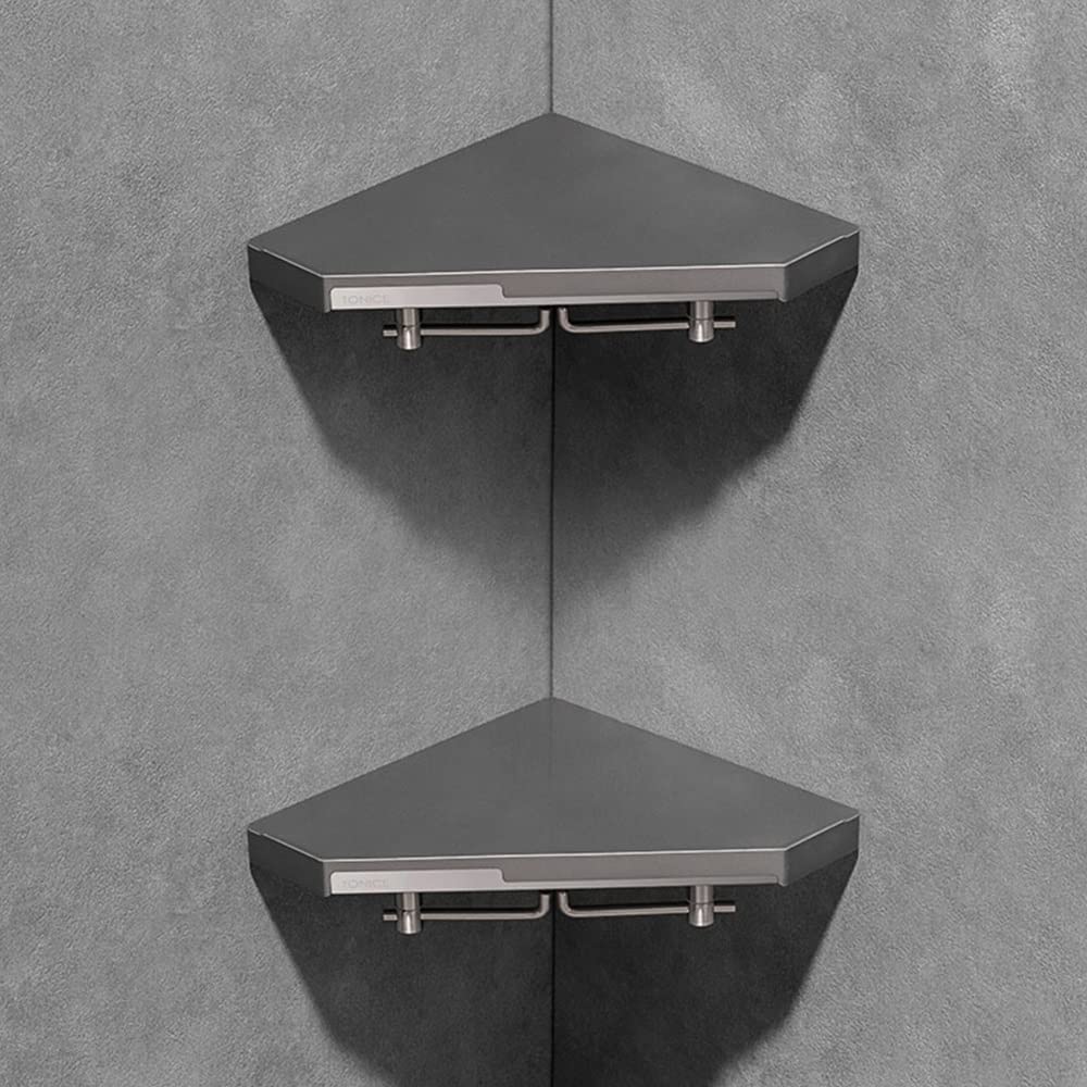 Caddy de douche d'angle gris à 2 niveaux pour rangement cosmétiques