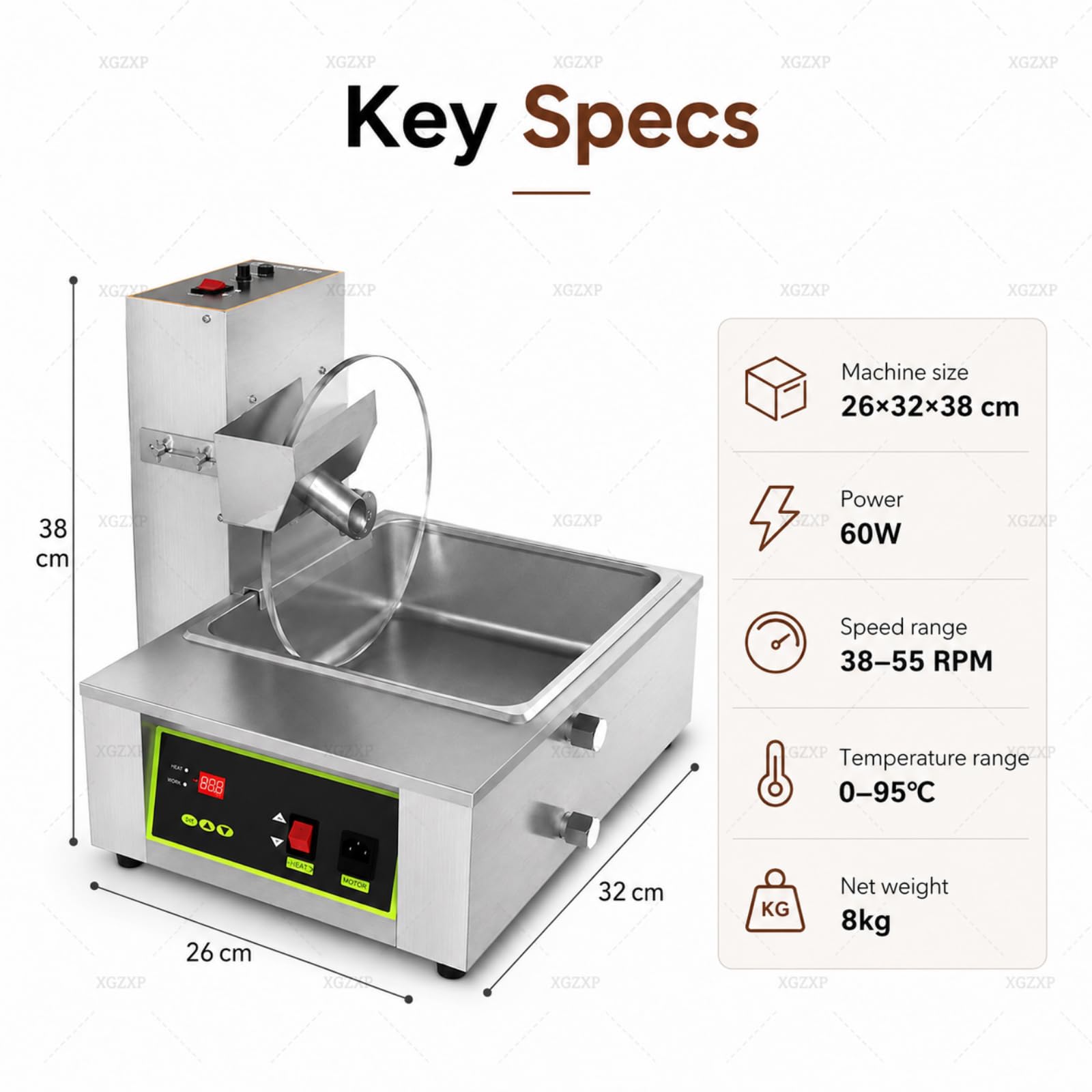 Mezclador de ruedas con horno de fusión, máquina de fusión de chocolate, tanque de 8 kg, temperatura y velocidad ajustables para cocina doméstica, panaderías, tiendas