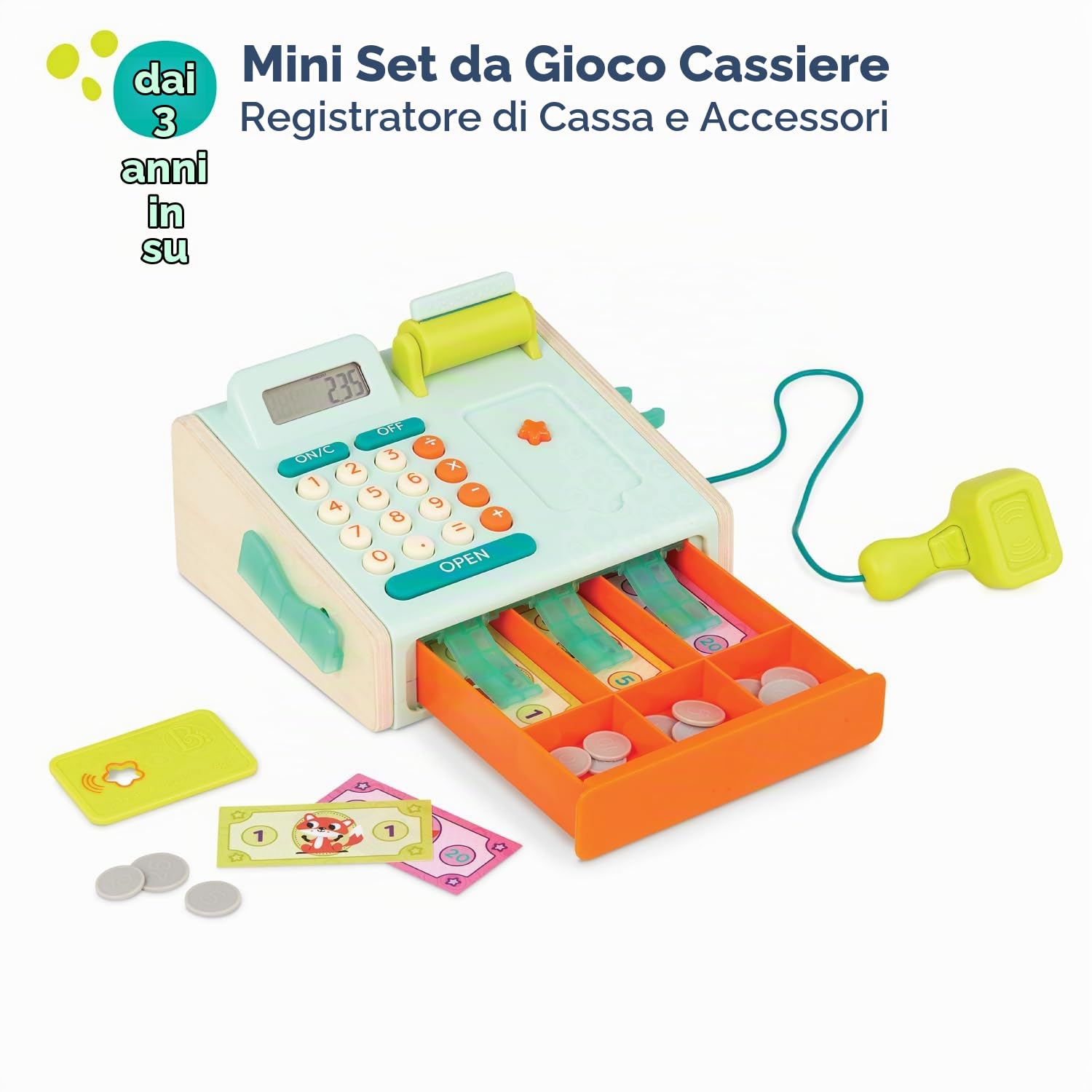 B. toys Mini Cashier, registratore di cassa giocattolo con scanner