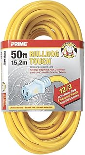 Prime Wire and Cable LT511830 50-Foot 12/3 SJTOW Bulldog Tough Extension Cord with PrimeLight Indicator Light,Yellow