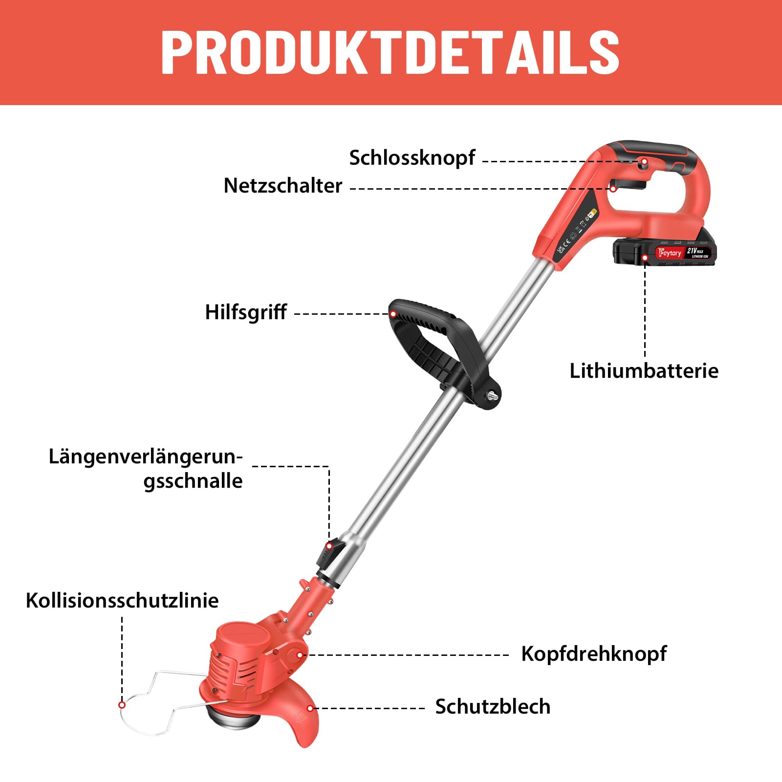 21V akumulatorowa kosa do chwastów, akumulatorowa podkaszarka z teleskopowym rurem 84-120cm, 2 x 1,5Ah akumulatory i ładowarka, 10 metalowych ostrzeń, 2 tarcze kołujące, akumulatorowa kosa Easycut do