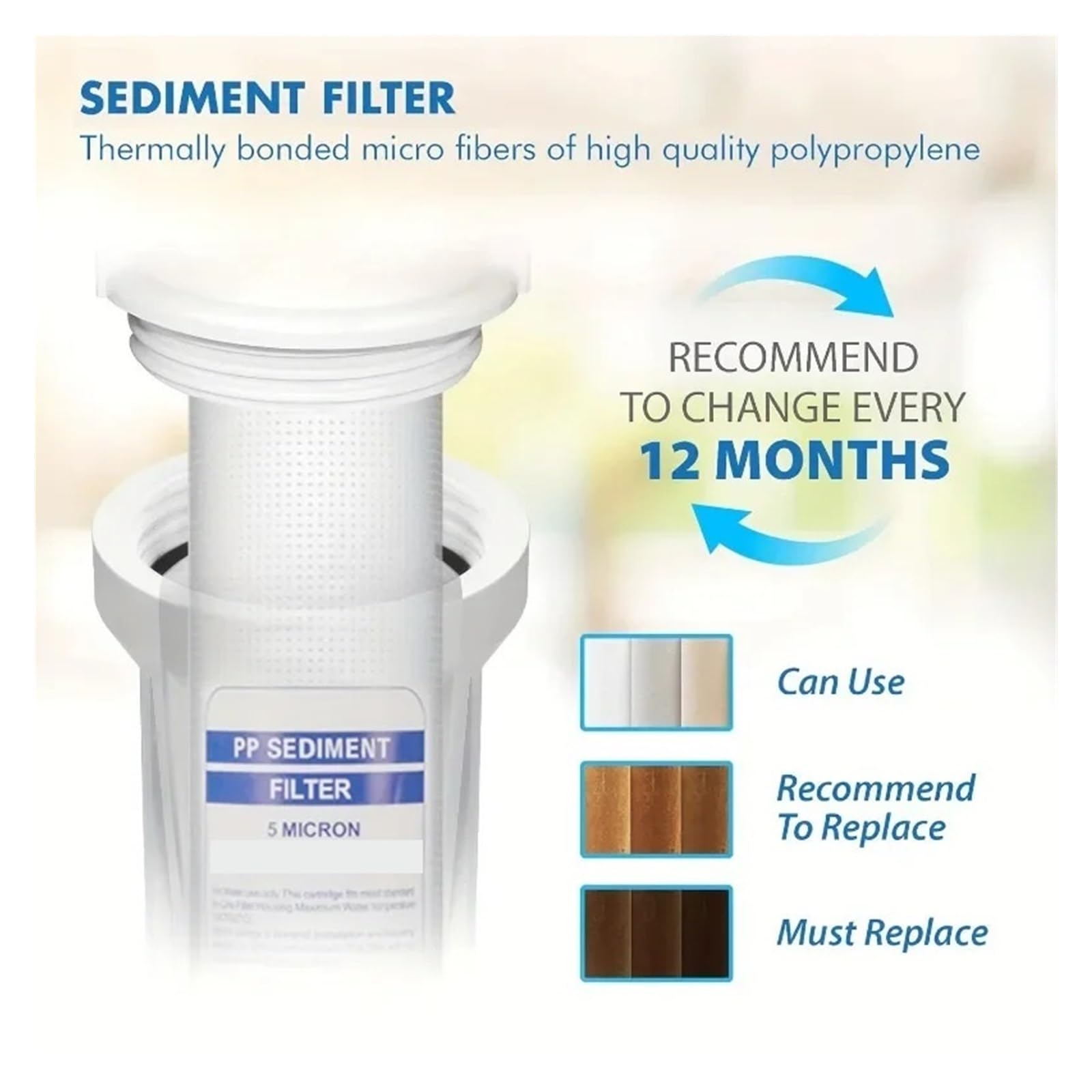 Elemento filtrante de algodón PP, 5 micras, 10" x 2,5", | Cartucho de repuesto for filtro de agua for toda la casa(4Pcs)