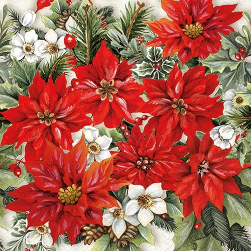 Servilletas de papel 33 x 33 cm, 3 capas, 20 unidades, alta calidad y sostenibles, servilletas de papel desechables con diseño de estrellas de Navidad, servilletas de fiesta, decoración de mesa