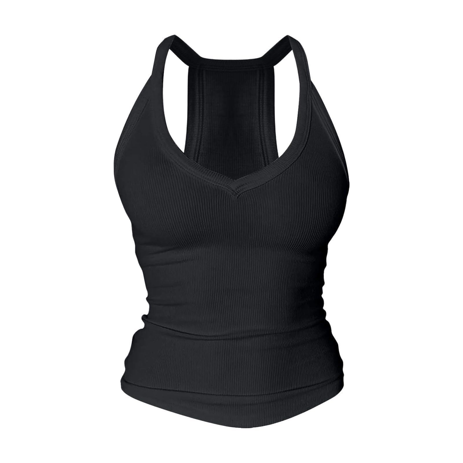 Confezione da 3 Pezzi Canotta Donna Scollo a V Racerback Schiena Incrociata Imbottita Senza Maniche, Tank Top Costine Slim Fit Aderente Comoda per Yoga Palestra Allenamento Uso Casual Basic Estiva