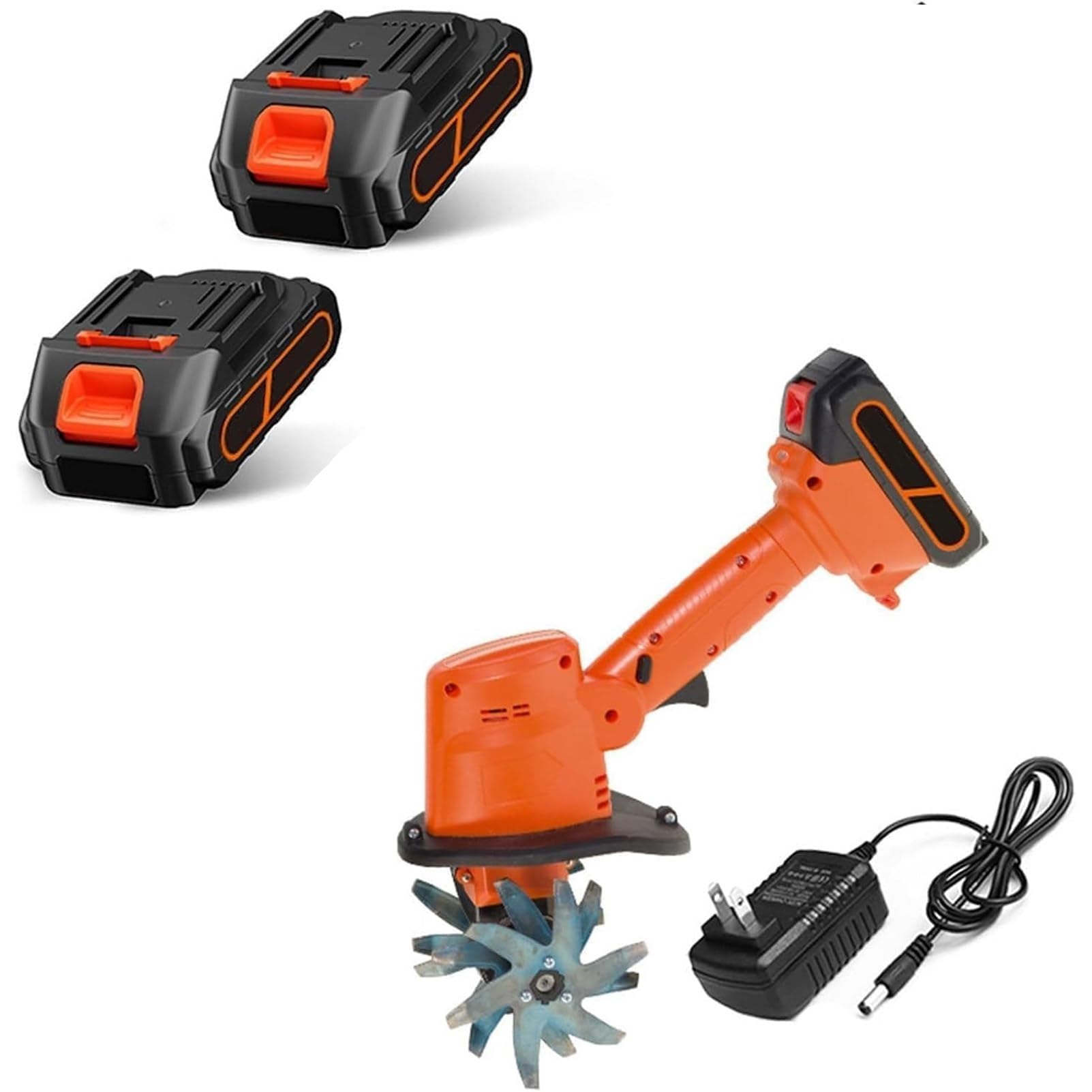 Pnpaea Cordless Tiller Cultivator, Electric Garden Tiller and Digging Hoe with Batteries,Hand-held Lawn Yard Garden Tiller for Gardening, Soil Cultivation, Ground Breaking,Tending Orange-red-
