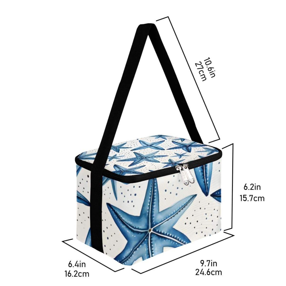 GzLeyigou Lunch Bags for Women Men 9 Cans,Starfish Hot & Cold Food Delivery Bag Insulated Grocery Bag Insulated Lunch Box Ocean Starfish blue Cooler Bag for Office Work Picnic Beach