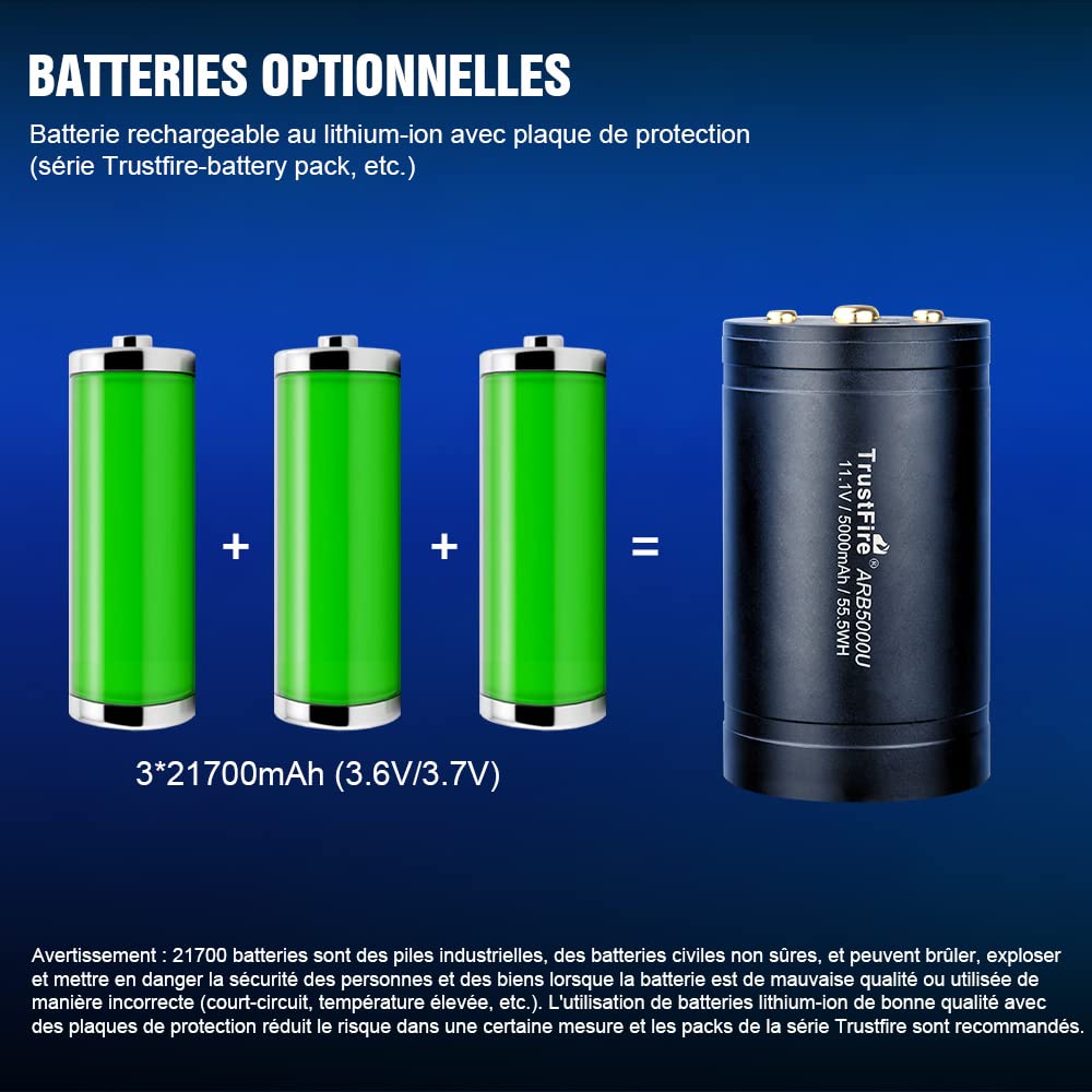 Lampe de plongée,TurstFire lampe de plongée LED, lampe de plongée LED, IPX8 étanche lampe de poche sous-marine avec batterie, lampe de plongée 4 modes d'éclairage