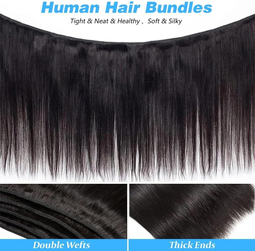 BLISSHAIR Straight 3 Bundles Human Hair Brazilian Straight Hair 100% Unprocessed Virgin Hair Weave Bundle Human Hair Extensions for Women Natural Color (Straight 161820) - Image 2