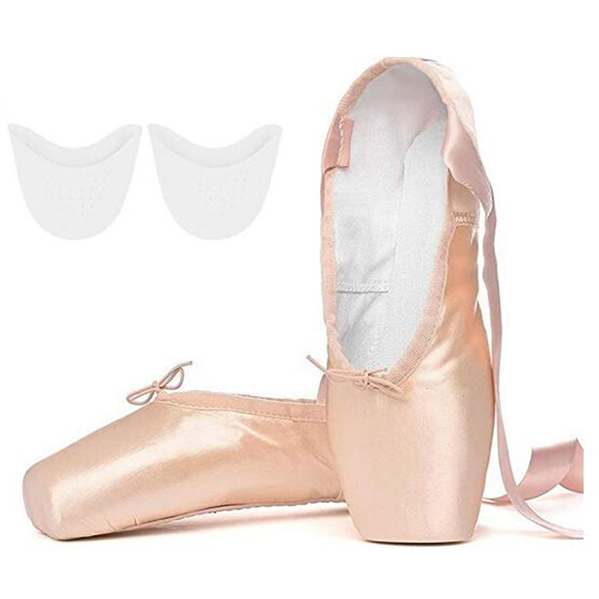 Scarpette da Danza Classica Pointe Scarpe da Danza Balletto Scarpe da Ballo Punta in Raso con Nastro Cucito e puntali in Silicone per Ragazze da Donna