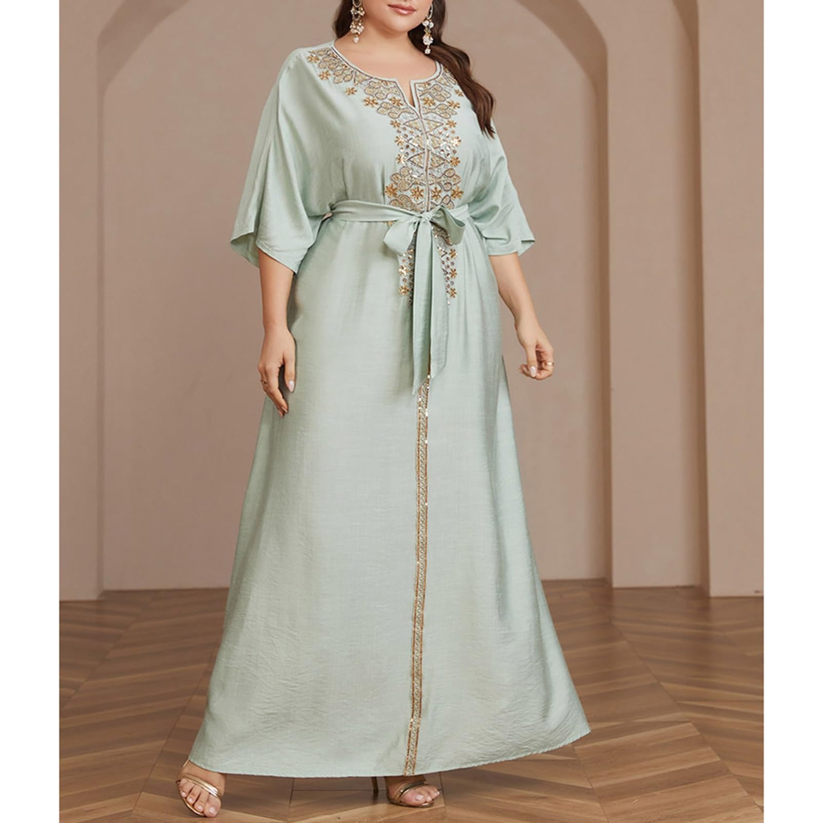 Maillots de Bain À Broderies pour Femmes, Beach Cover Up Caftan, Plus Size Rainbow Ethnic Print Kaftan Batwing, Vêtements pour La Prière Islamique