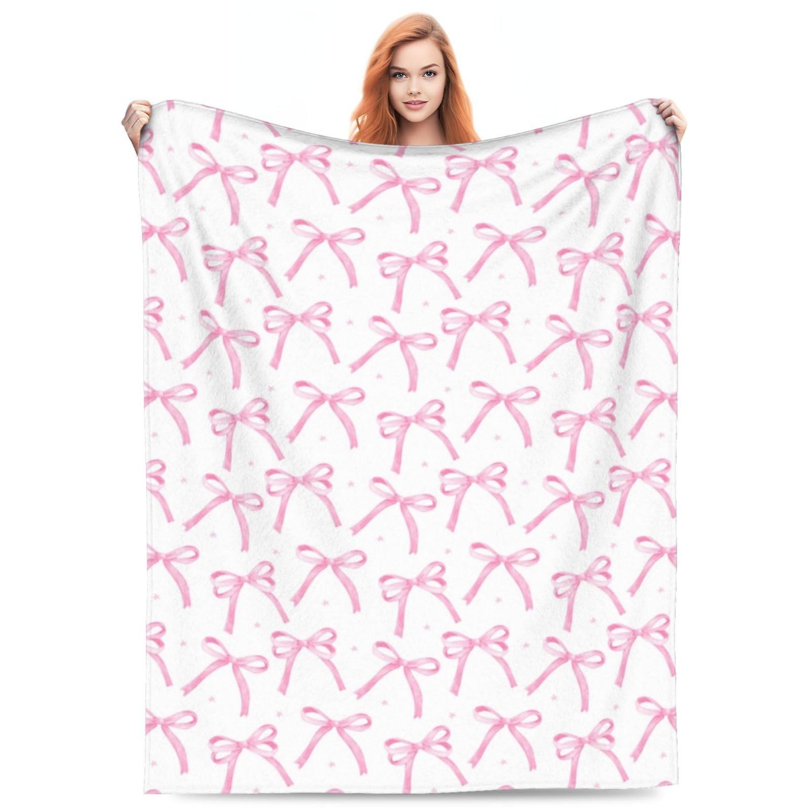 Artelays Pink Ribbon Bow Fleece Soft Throw Blanket 40"x30" - Cotton and Polyester - Machine Washable - Perfect for Couch, Bedroom, Camping, Travel
