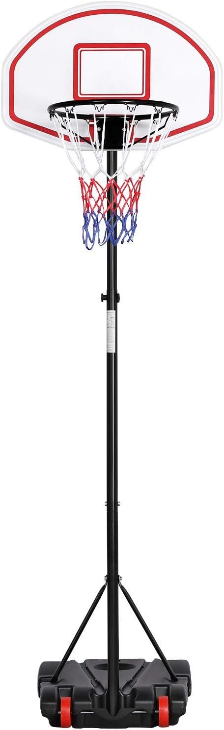 Topeakmart 6.4-8.2ft Height Adjustable Basketball Hoop System,Basketball Goals Indoor/Outdoor for Youth w/Wheels & Water/Sand Filled Base,28.7 in Backboard