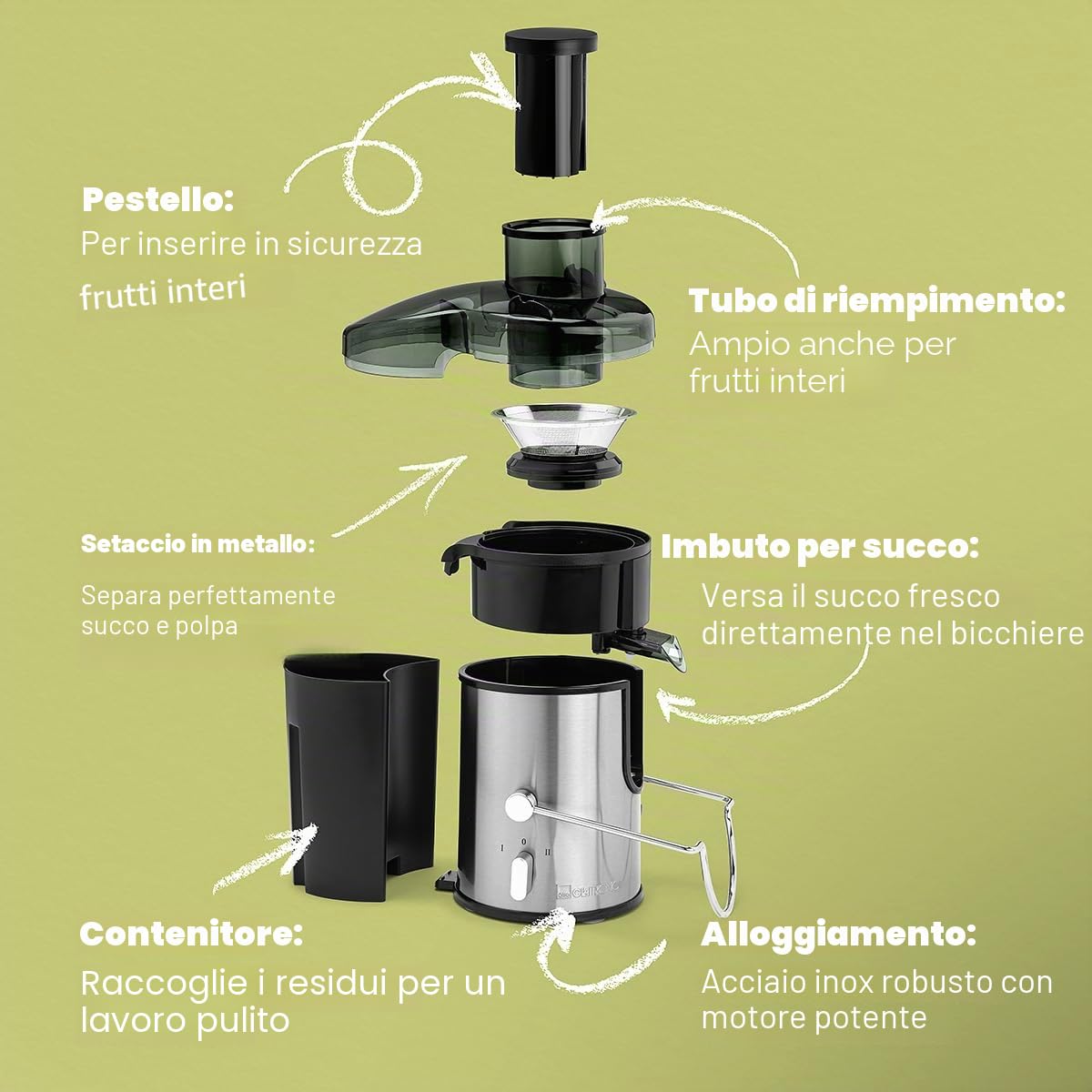 Clatronic AE 3666 Centrifuga Professionale con Separatore, Due Velocita, 400W