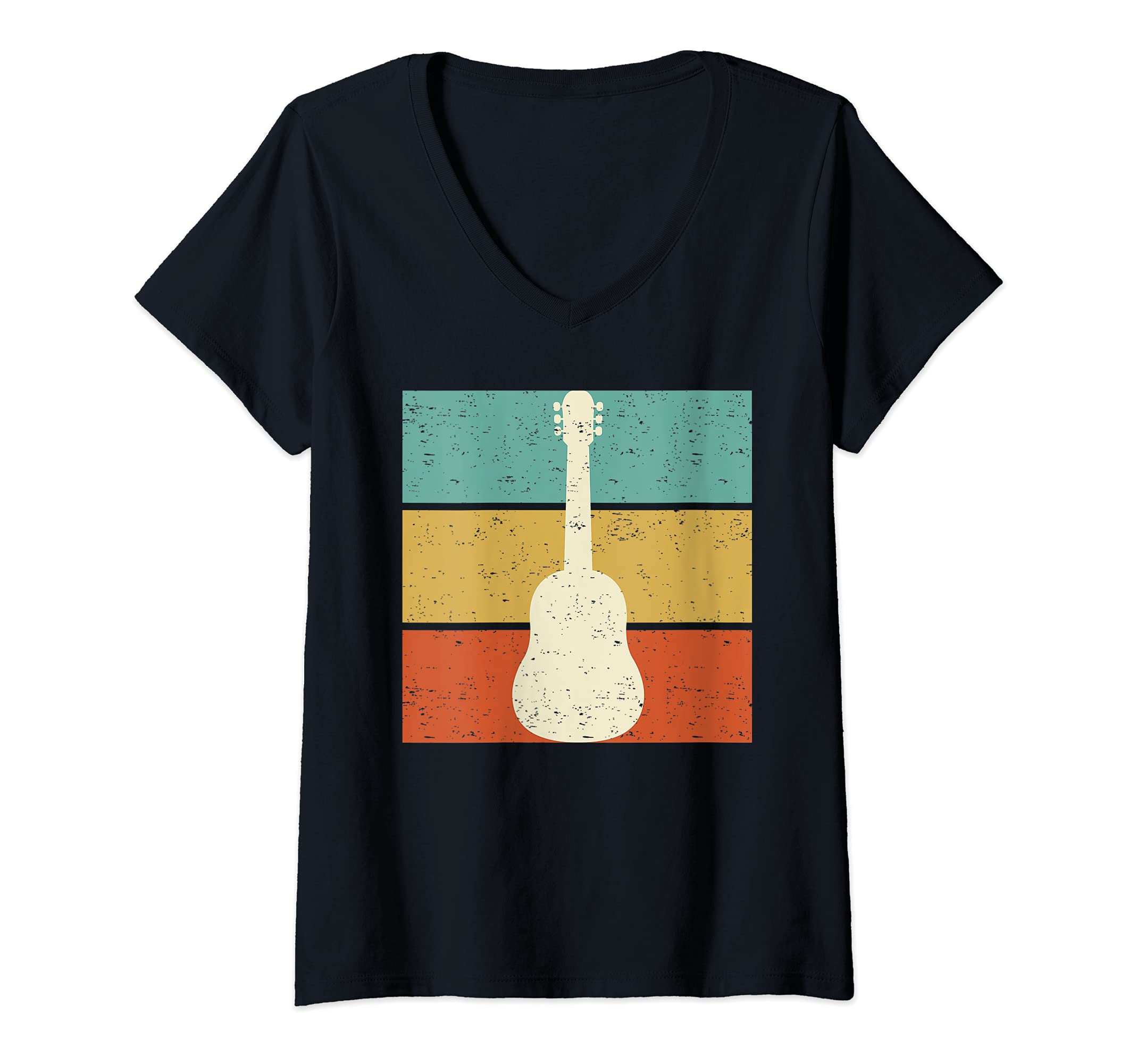 Womens Vintage Guitar Player Design Guitarist I Acoustic Guitar V-Neck T-Shirt, Black