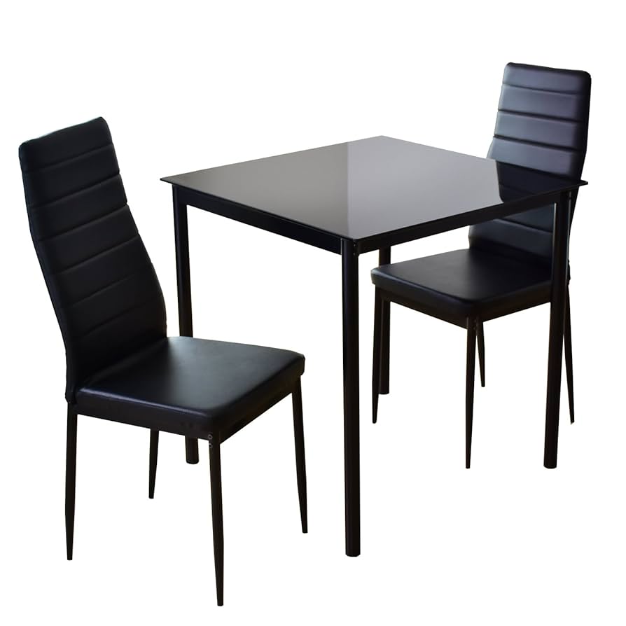 ガラステーブルと黒い椅子セット ダイニングテーブルセット ガラス 2人用 3点 丸テーブル 100cm