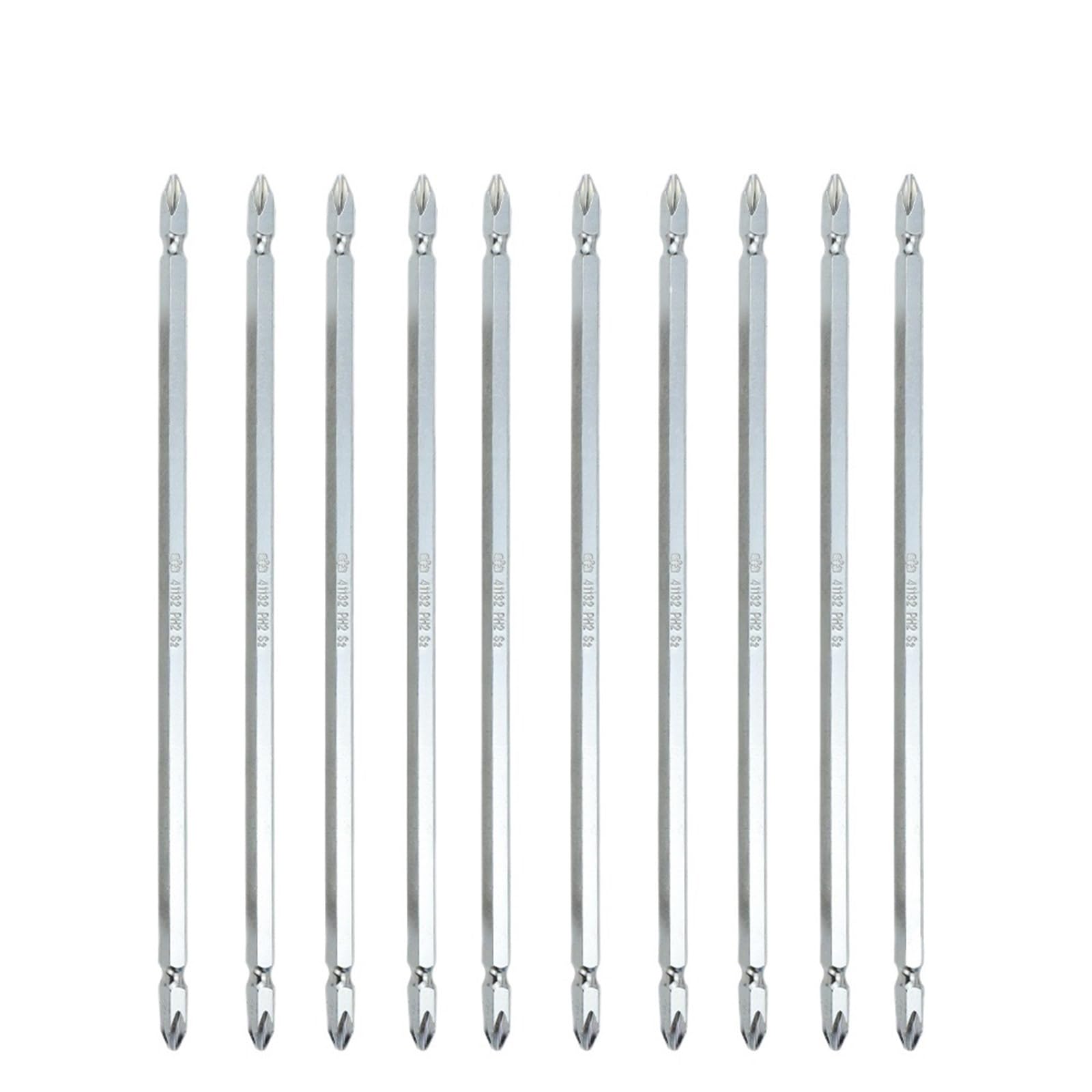 Cacciavite Set di punte for cacciavite da 10 pezzi 65-200mm codolo 1/4 "lega S2 a doppia estremità PH1 PH2 PH3 testa a croce magnetica forte Phillips(41132 PH2)