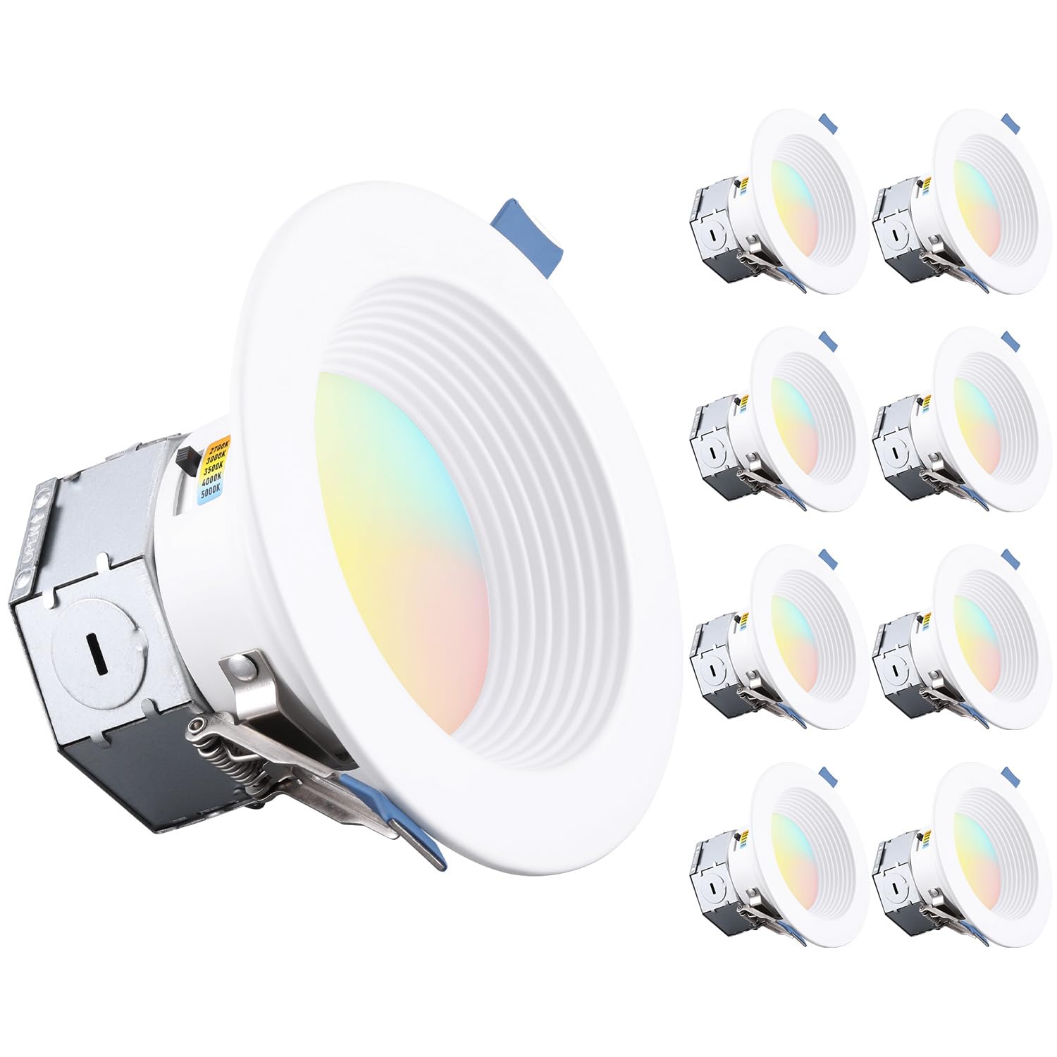 TORCHSTAR 8-Pack 5CCT 4 Inch Slim LED Recessed Lighting With J Box