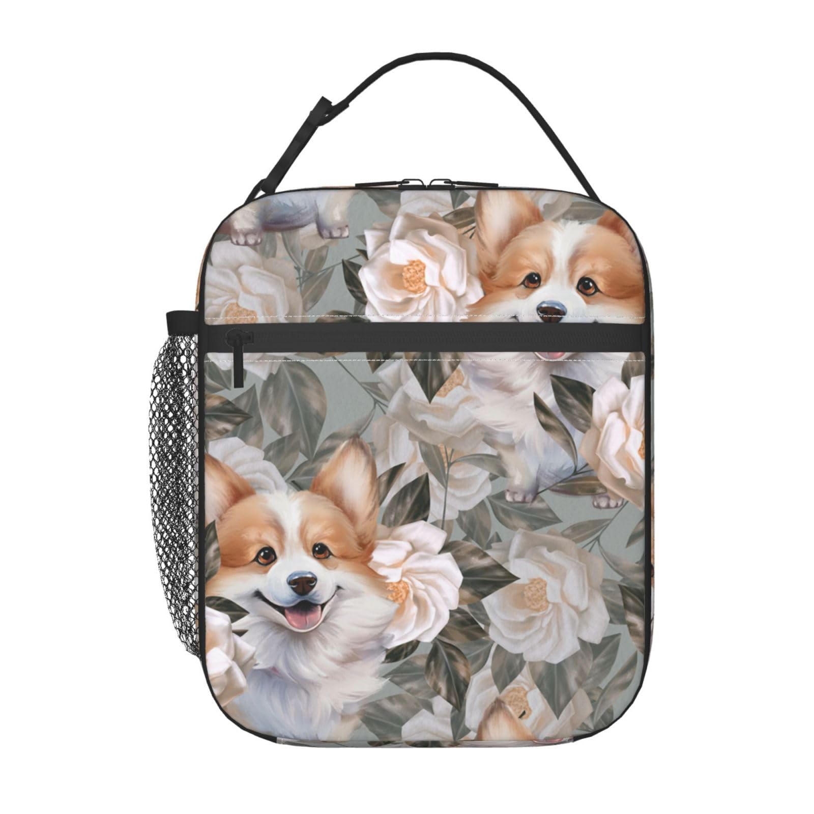 cromcu Insulated Lunch Box for Girls Men Women Corgi Lunch Box for Work,Picnic,School,Travel,Hiking, Beach or Fishing Polyester Corgi Lunch Bag Corgi Floral โ image 1