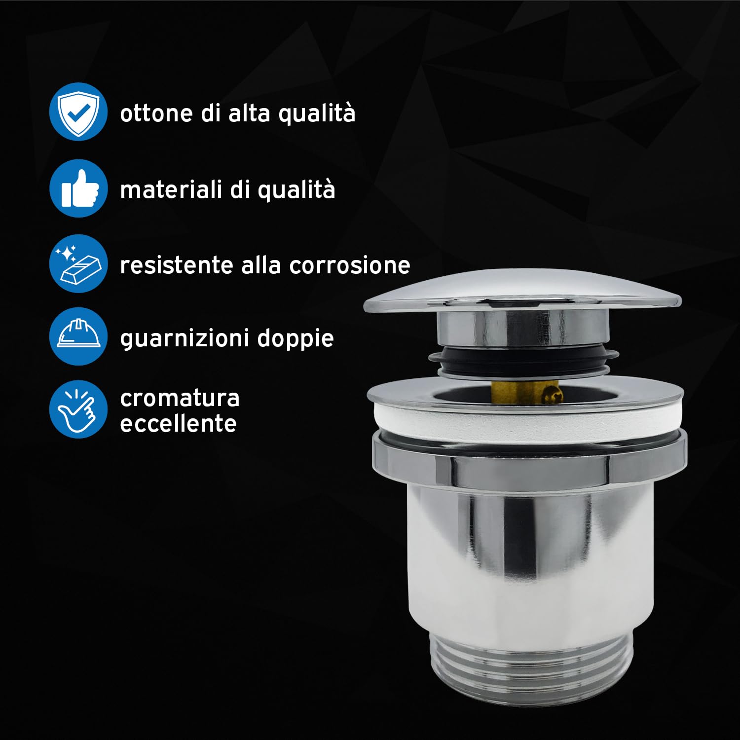 kör4u Sifone 1 1/4" x 32 mm, valvola pop-up, 2 valvole angolari, quadrata, cromata
