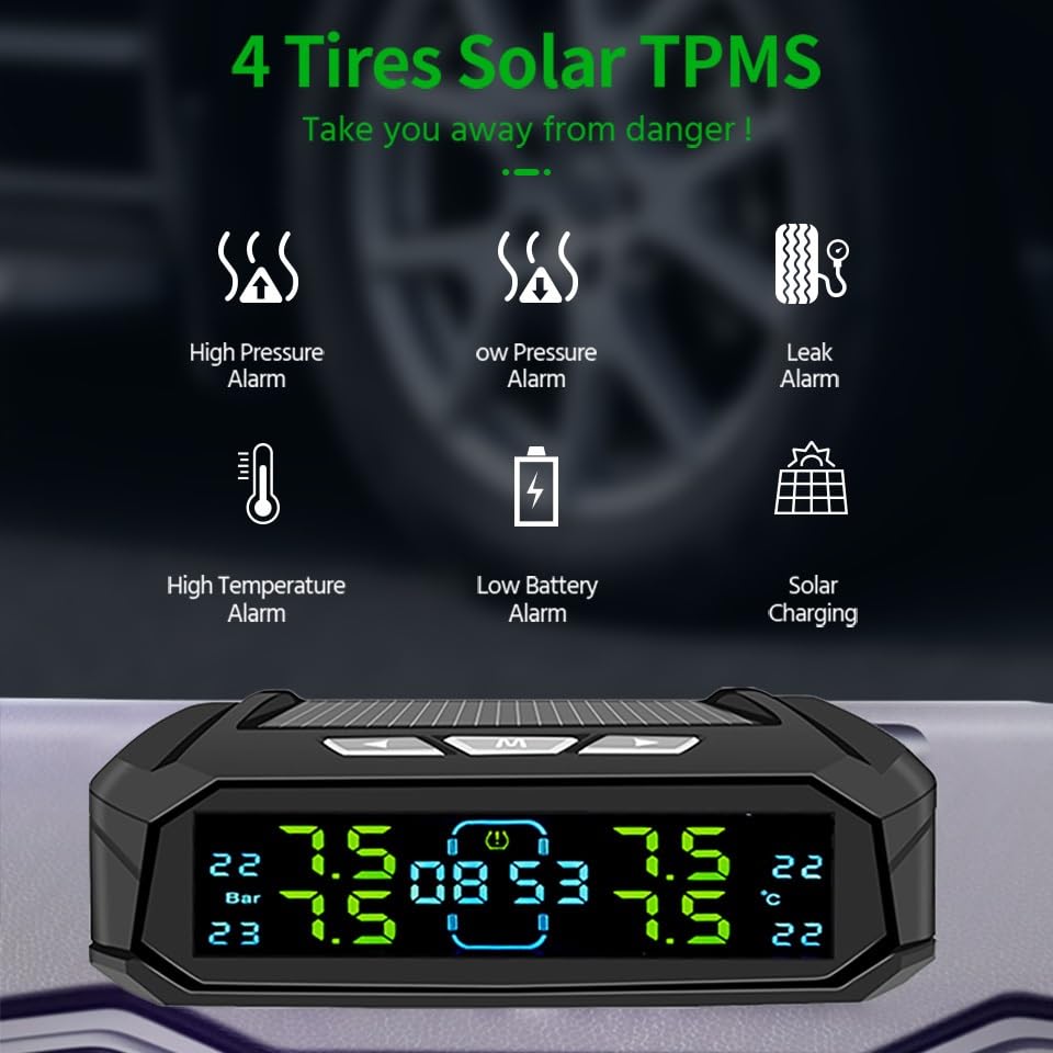Tpms Sistema di Monitoraggio della Pressione dei Pneumatici Visualizzazione del Tempo Orologi Temperatura(K10-External)