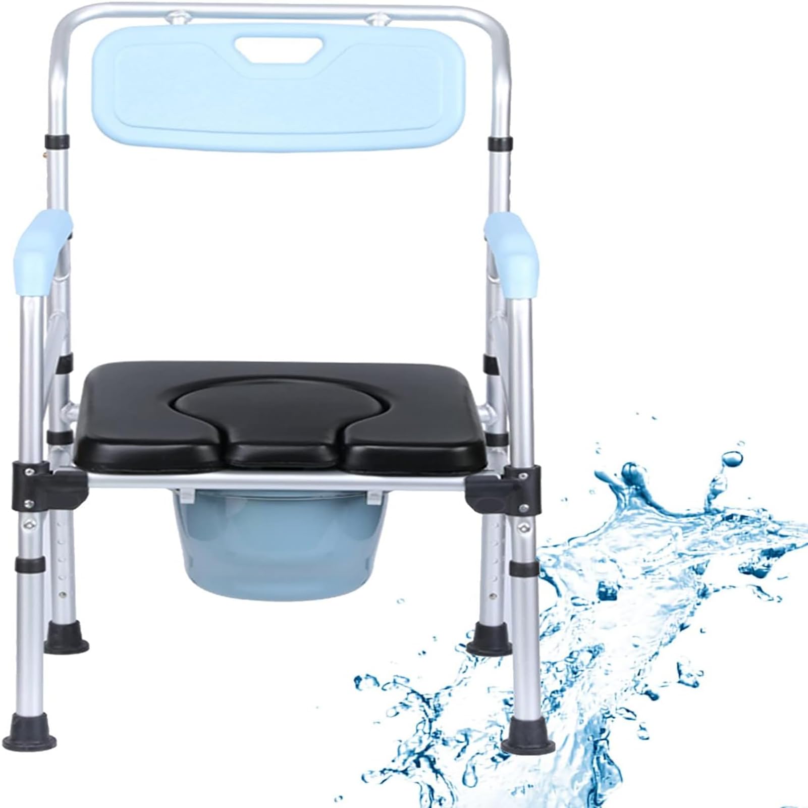 Chaise percée de toilette portable handicapé avec dossier noir