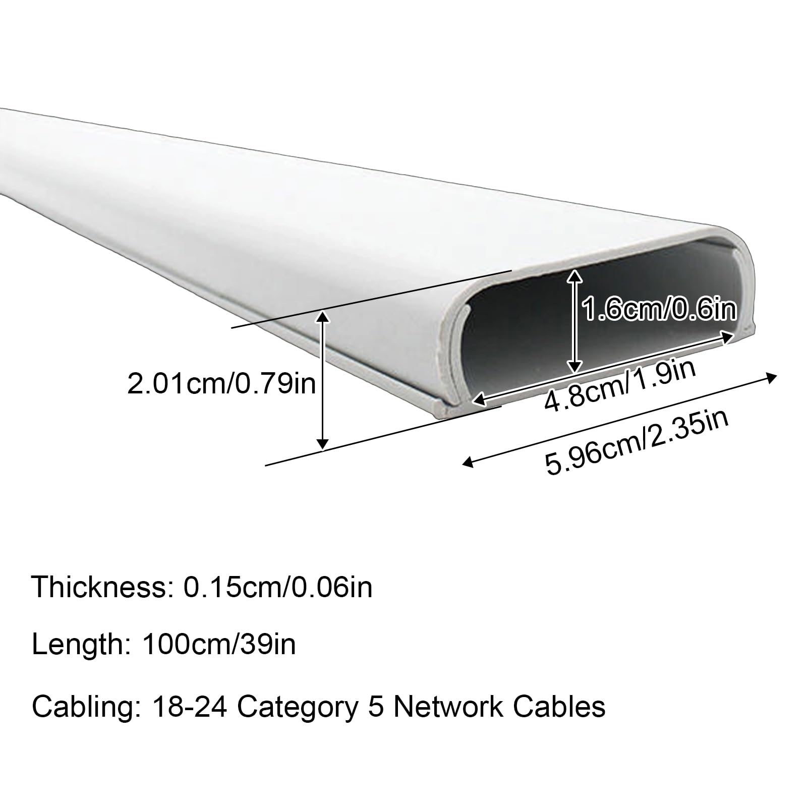 Passacavi Pavimento da 100 Cm, Canalina Passacavi Calpestabile Ad Alta Capacità, Canaline in ​​Pvc Rigido, Nascondere I Cavi di Prolunga, Vano per Cavi 4,8 * 1,6 cm(White)
