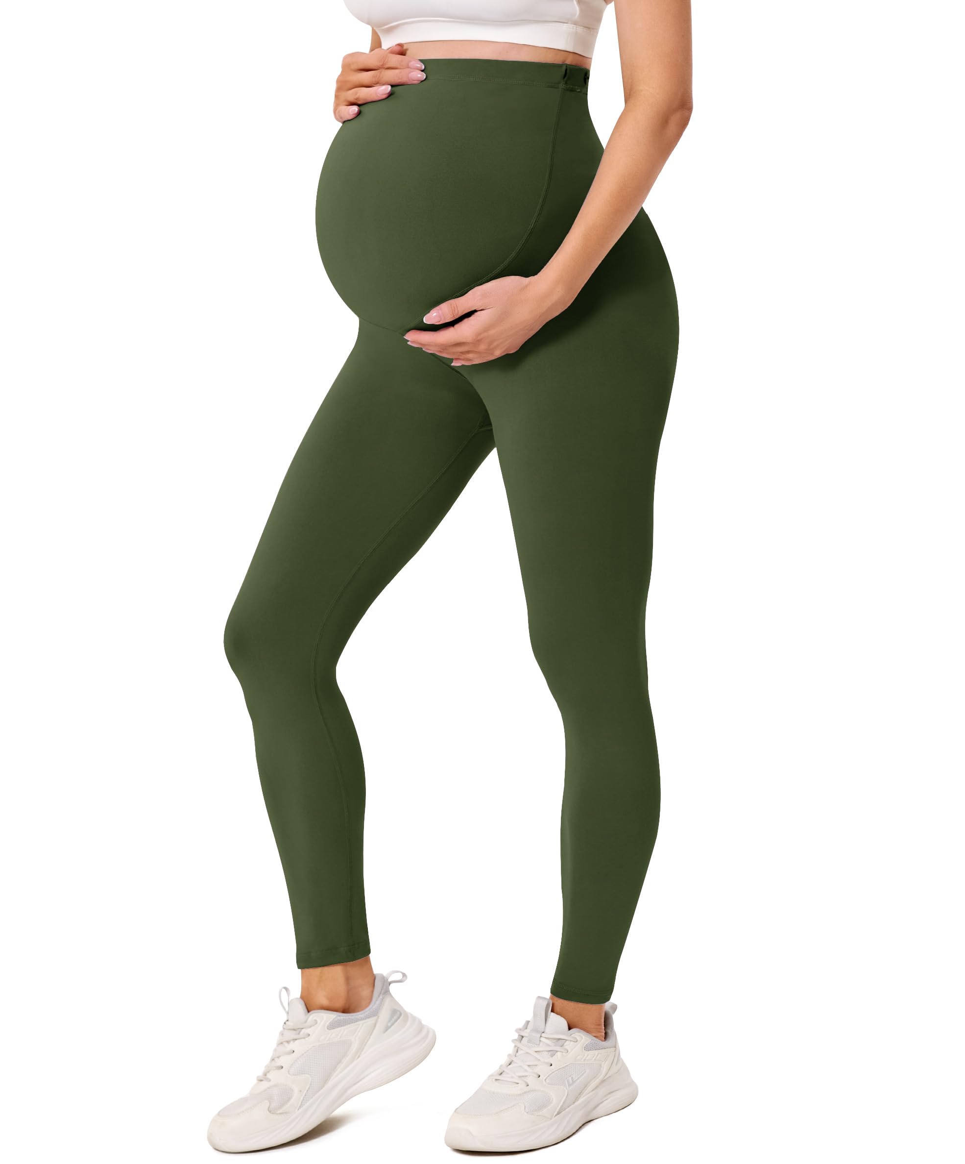BAYDI Creamlush Damen Schwangerschaftsleggings mit Verstellbarer Bauchstütze Weiche High Waist Umstandsleggings Blickdichte Umstandshose Bequem für Yoga Freizeit Schlafanzug