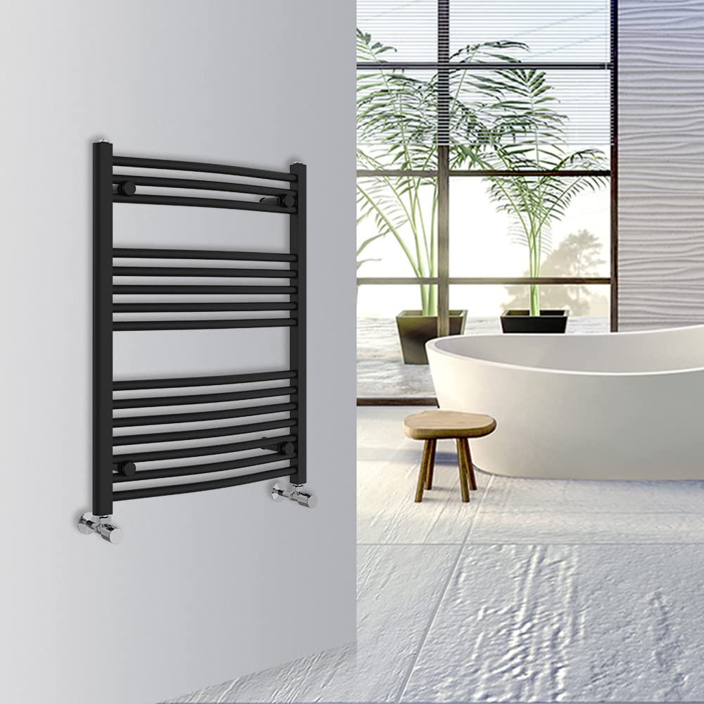 Warmehaus Curved Bathroom Heated Towel Rail Warmer Radiator Central Heating 800x600mm - Black