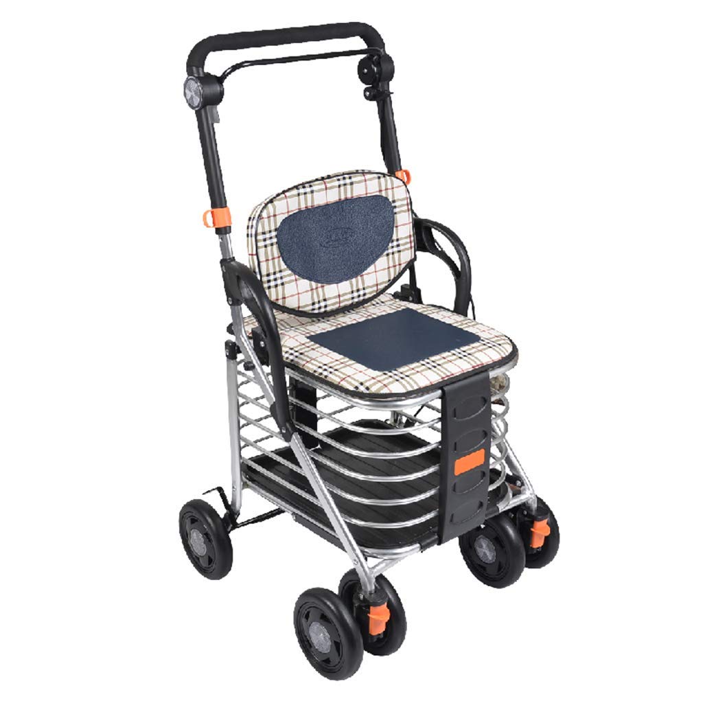 Einkaufswagen, Multifunktions-Einkaufswagen, zusammenklappbarer Hilfswanderer, vierrädriger Helfer, ältere Menschen können sitzen, Trolley, Tragkraftwagen mit ca. 75 kg