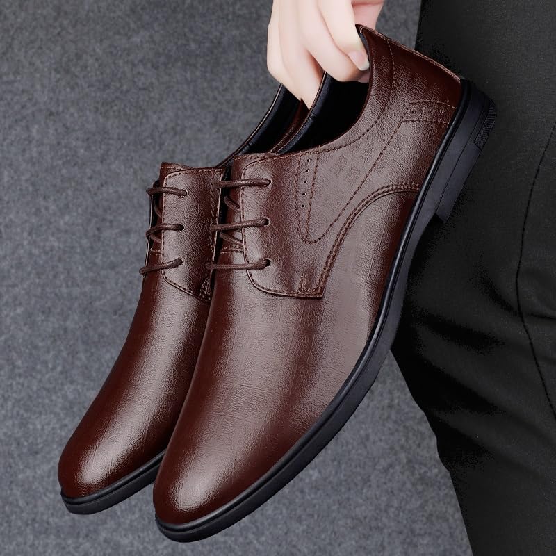 HOOENG Dress Oxford for Men Lace Up Round Toe Solid Color Vegan Leather Derby Shoes Resistant Non Slip Rubber Sole Anti-Slip Block Heel Classic(Color:Brown,Size:10.5)4