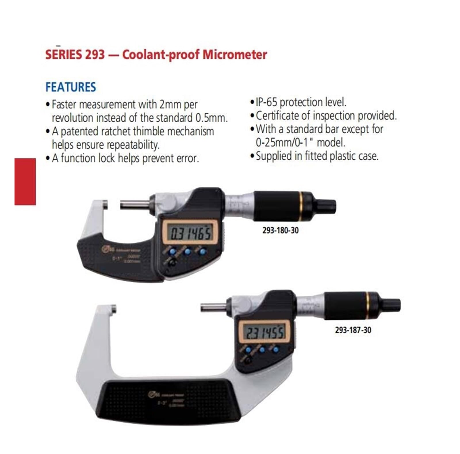 Digitale Bügelmessschraube, IP67 Kühlmittelbeständiges, schnelleres Messmikrometer, 0-25/25-50/50-75/75-100 mm, 293-140-30 293-141-30 293-142-30 293-143-30(293-140-30)