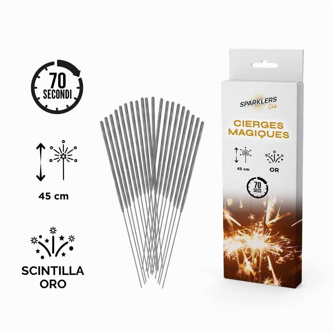 SPARKLERS CLUB Cergine magica grande modello 45 cm - Set di 48 - stelle magiche scintillanti per torte di compleanno - durata 70 secondi, categoria F1