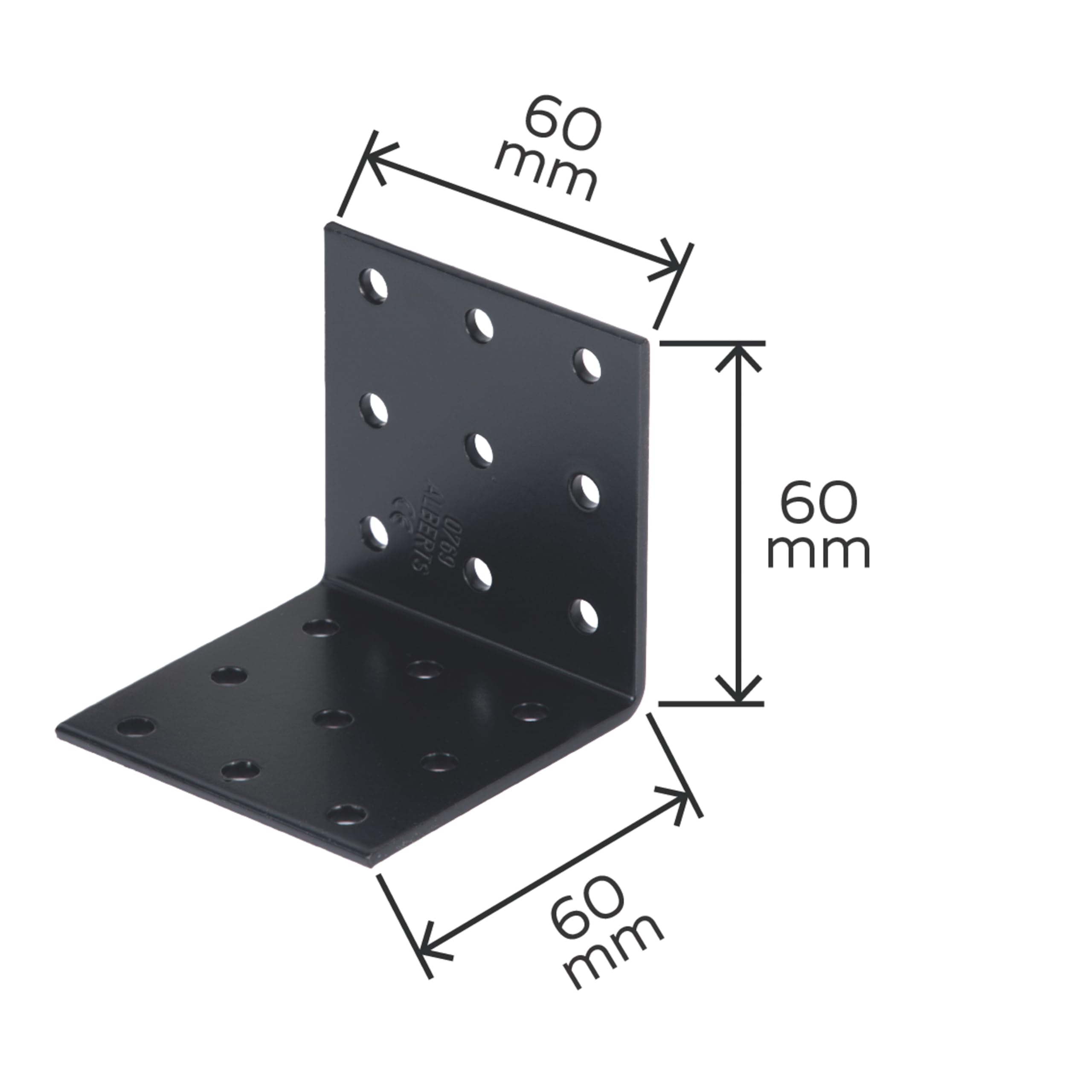 Alberts 824426 Équerre d'assemblage - galvanisée - noire - plastifiée - 60 x 60 x 60 mm | kit de 25