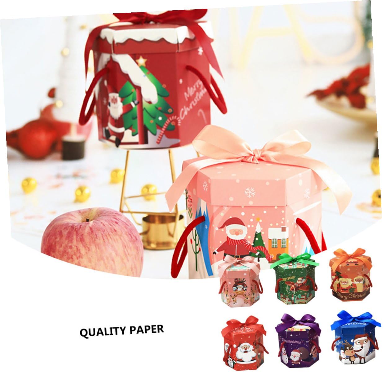 Artibetter Scatole di Natale Esagonali in Carta 18 Pezzi per Confezionare Biscotti e Muffin Design Classico Natalizio per Feste e Bomboniere Stili multipli