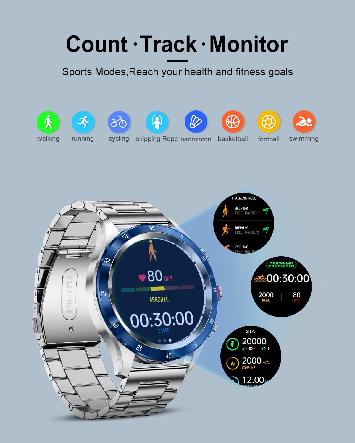 Smartwatch Uomo con Chiamata Bluetooth e Risposta Vivavoce, Orologio Fitness Impermeabile con Cardiofrequenzimetro, SpO2, Notifiche Messaggi, Contapassi, Cronometro Orologio Sportivo per Android iOS